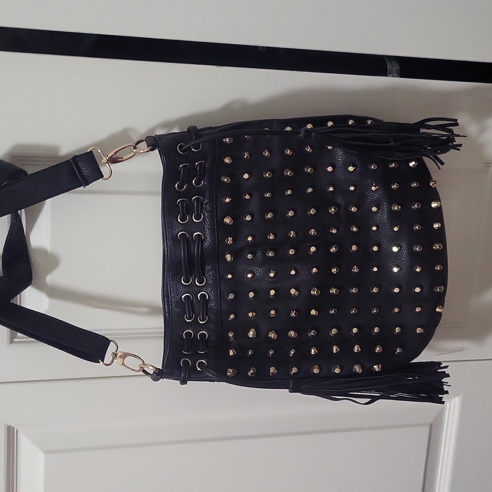 Boutique brand black gold studded cross body